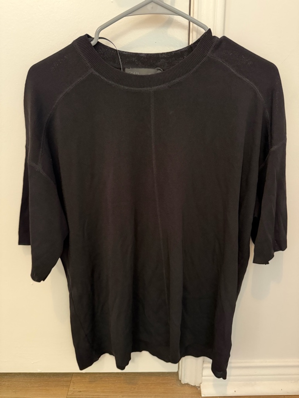 Zara Black Ribbed Crewneck Top size M